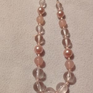 Elegant Pink and Clear Beaded Necklace And Matching Earrings